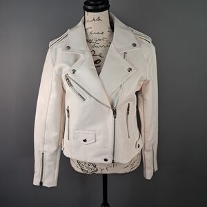 Blank NYC White Vegan Faux Leather Moto Motorcycle Biker Jacket Size XS